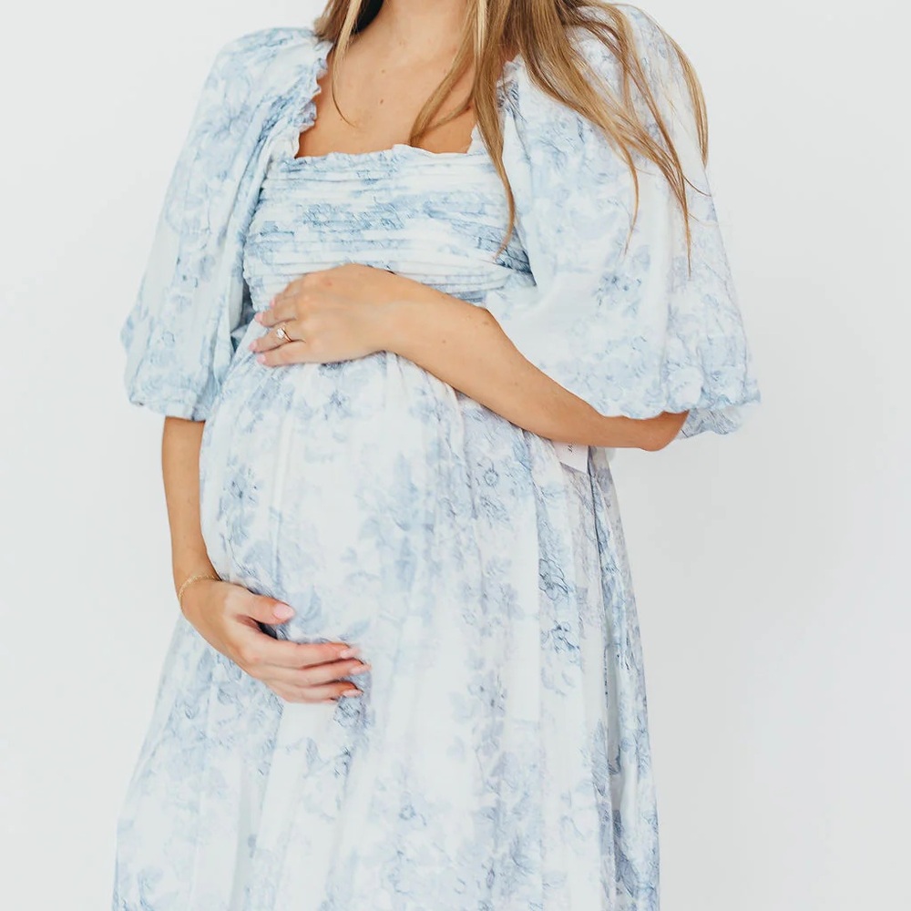 Worth Collective | Melody Maxi Dress in Blue Floral | Large | Bump-Friendly